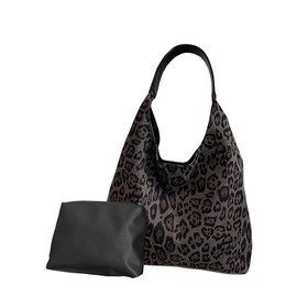 WEEKXING Suede Tote Bags for Women Leopard Print Purse Suede Shoulder bag Womens Slouchy Hobo handbags Cheetah Purse 2PCS(Coffee Leopard)