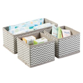 mDesign Fabric Storage Boxes – Fabric Box in Two Sizes for Laundry, Nappies, Towels, Accessories etc. – Flexible Storage Box for Cupboard or Drawer, Taupe/Natural White