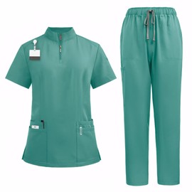 Meichoon Unisex Medical Uniform Set Scrubs for Women Set Polyester Zipper Top Stretch Pants Anti Pilling Wrinkle Resistant Workwear