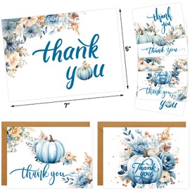 Fall Thank You Cards Blue Pumpkin Note Cards Watercolor Autumn Leaves Cards with Envelopes for Thanksgiving Autumn Baby Shower Wedding Supplies 12 Pcs