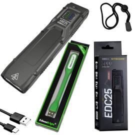 EdisonBright Nitecore EDC25 3000 Lumen Flat EDC Flashlight, USB-C Rechargeable Dual Beam Slim Compact Powerful Duty Light USB Powered LED Reading Light Bundle | EdisonBright