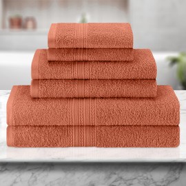 SUPERIOR Eco Friendly 100% Ringspun Cotton 6 Piece Towel Set for Bathroom, Shower, Spa, 2 Bath, 2 Hand, 2 Face (Washcloth) - Highly Absorbent, Soft, Medium Weight, Copper
