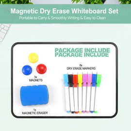 Whiteboard Small 30 x 21 cm Double-Sided Whiteboard Magnetic Dry Wipe Board White A4 Writing Board with 8 Pens 3 Magnets and 1 Eraser for Kitchen School Office