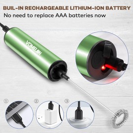 Rechargeable Milk Frother, Electric Coffee Foamer, Handheld Drink Mixer for Latte, Cappuccino, Coffee, Eggs, Hot Chocolate, Protein,Green