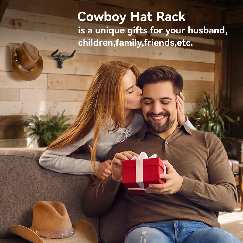 VINLUNM Cowboy Hat Rack for Wall, 2 Pack Cast Iron