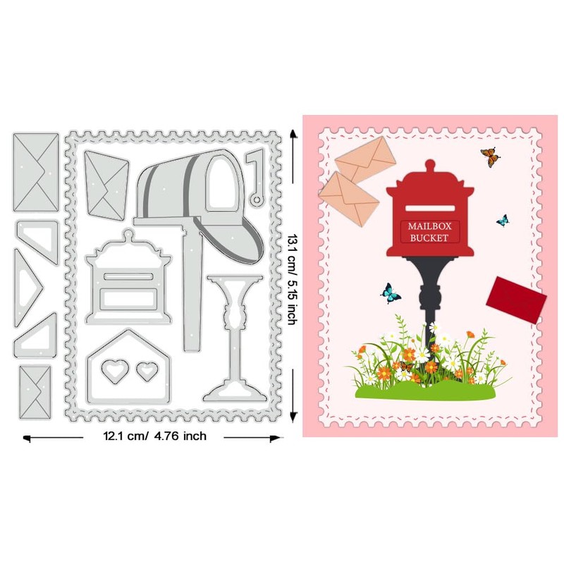 BENECREAT Mailbox Cutting Dies, Envelope Mailbox Bucket Decorative Embossing Template