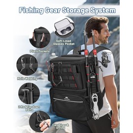 MATEIN Cooler Fishing Backpack with 4 Tackle Boxes, Water Resistant Tackle Backpack with Rod Holders & Safety Compass, Tray Bag Store Gear and Accessories, Mens Fishing Gifts