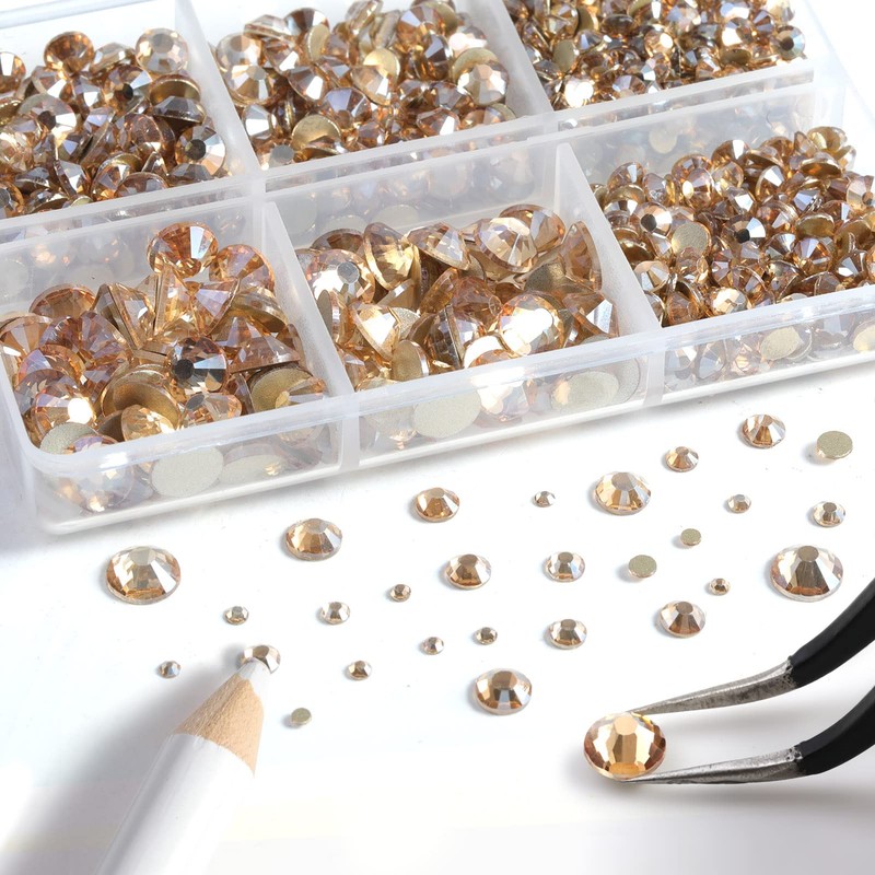 Beadsland Flatback Nail Rhinestones,Golden Shadow,Mixed 10 Sizes 8300PCS