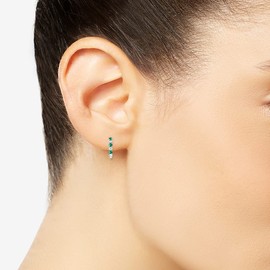 Tirafina Lab-Created Emerald and Lab-Created White Sapphire Hoop Earrings, Alternating Stones, Birthstone Jewelry, Sterling Silver (3mm Stone)