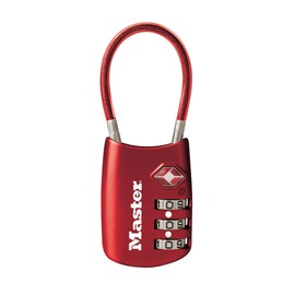 Master Lock 4688JADRED Padlock, TSA Lock, Dial, Password Setting, Small, Main Unit Width 1.2 inches (30 mm), Cable Length 3.1 inches (80 mm), Suitcase, Travel Bag, Key for International Travel,