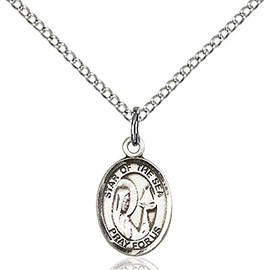 Bonyak Jewelry Saint Medal Collection Sterling Silver Our Lady of Star of the Sea Pendant 1/2 x 1/4 inches with Sterling Silver Lite Curb Chain