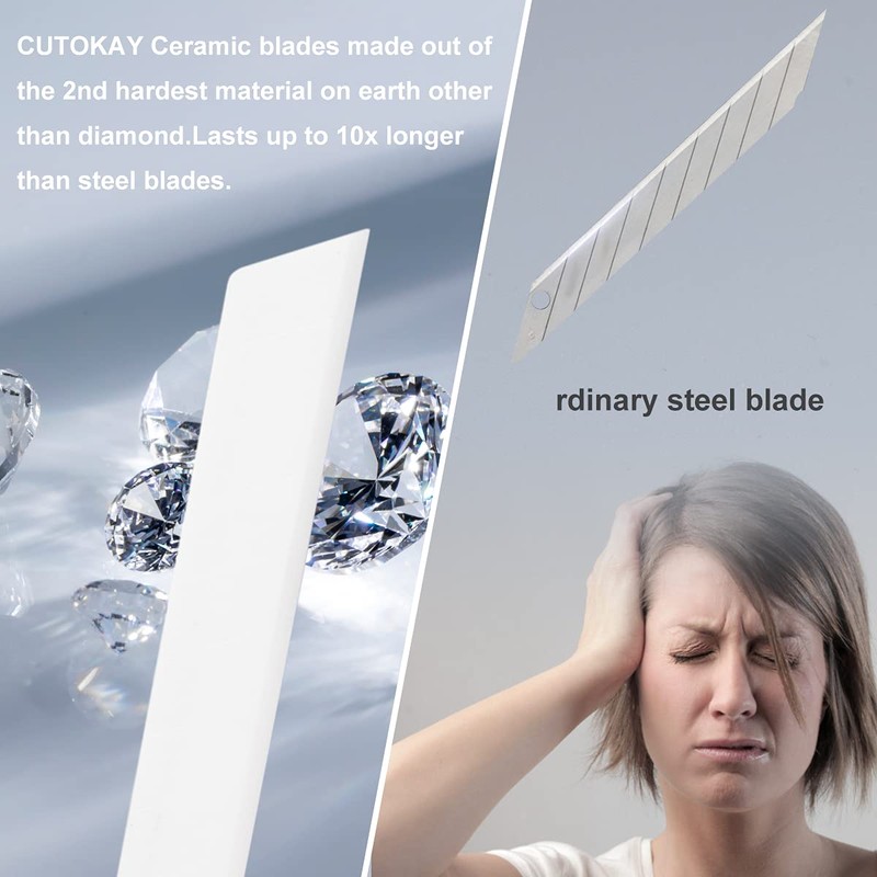 CUTOKAY Upgrade 1.5x Thickness Ceramic Box Cutter Blades 9mm Wide