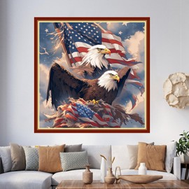 Foxhool Beginners Cross Stitch Kits Stamped Full Range of Embroidery Kits for Adults DIY Cross Stitches kit Embroidery Patterns for Needlepoint kit-Flag Eagle 17.7x17.7 inch