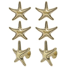 Hdtyyln 6Pcs Starfish Drawer Knobs, Gold Cabinet Handles, Ocean Theme Single Hole Knob, Starfish Handle with Screws for Home Office Kitchen Bathroom Dresser Cupboard Wardrobe Furniture Hardware Decor