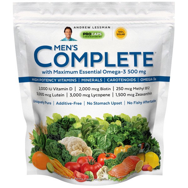 ANDREW LESSMAN Multivitamin - Men's Complete with Maximum Essential Omega-3 500 mg 60 Packets – 30+ High Potencies of All Nutrients, Essential Vitamins, Minerals & Carotenoids. No Additives