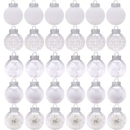 KiKom Christmas Bauble Set of 30 Clear Plastic Christmas Baubles for Holiday Wedding Christmas Decoration Tree Decoration (White, 2.36 inches/60 mm)