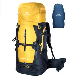 TRAWOC AEROFIT 60L Internal Fiber Frame Backpack-Hiking,Trekking, Rucksack for Men & Women with Shoe Compartment HK012-Yellow
