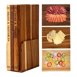 Yatriunfo Book Cutting Board Set of 3 with Stand - The Cutting Board Library, Walnut Acacia Rubberwood Charcuterie Boards, Decorative Kitchen Gift Set