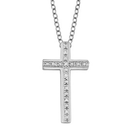 Kooljewelry - Collar con colgante de cruz de diamantes de plata de ley (45,7 cm), Plata esterlina, Diamante