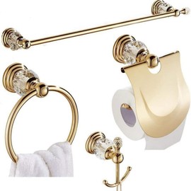 Crystal Bathroom Accessories Hardware Set Golden Towel Bar Set Hand Towel Paper Holder Hook Towel Ring Racks Wall Mounted
