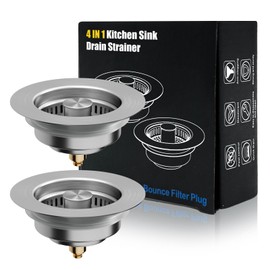Kitchen Sink Drain Strainer, 4 in 1 All Stainless Steel Sink Strainer, Pop Up Anti-Clogging Sink Stopper, Sink Strainer with Copper Bounce for US Standard Sink Accessories, 2 Packs
