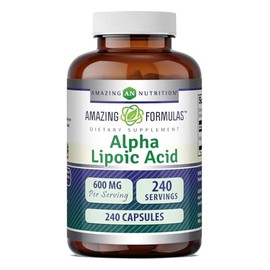 Amazing Formulas Ácido alfa lipoico  600 mg 240 cápsulas (sin OMG) por botella  Cápsulas ALA puras - Antioxidante universal - Apoya el metabolismo y  