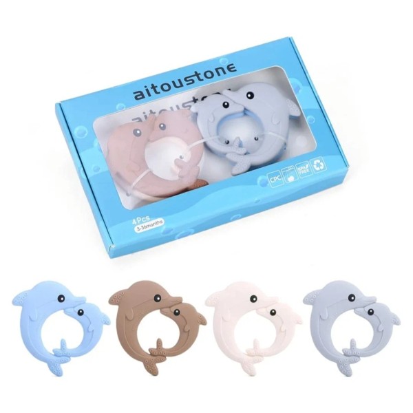 Aitoustone Set Of 4 Silicone Dolphin Teethers Easy To Hold
