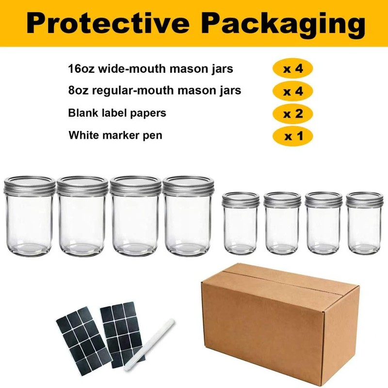 YOOSSICY 8 Pack Mason Jars (16 oz & 8 oz)