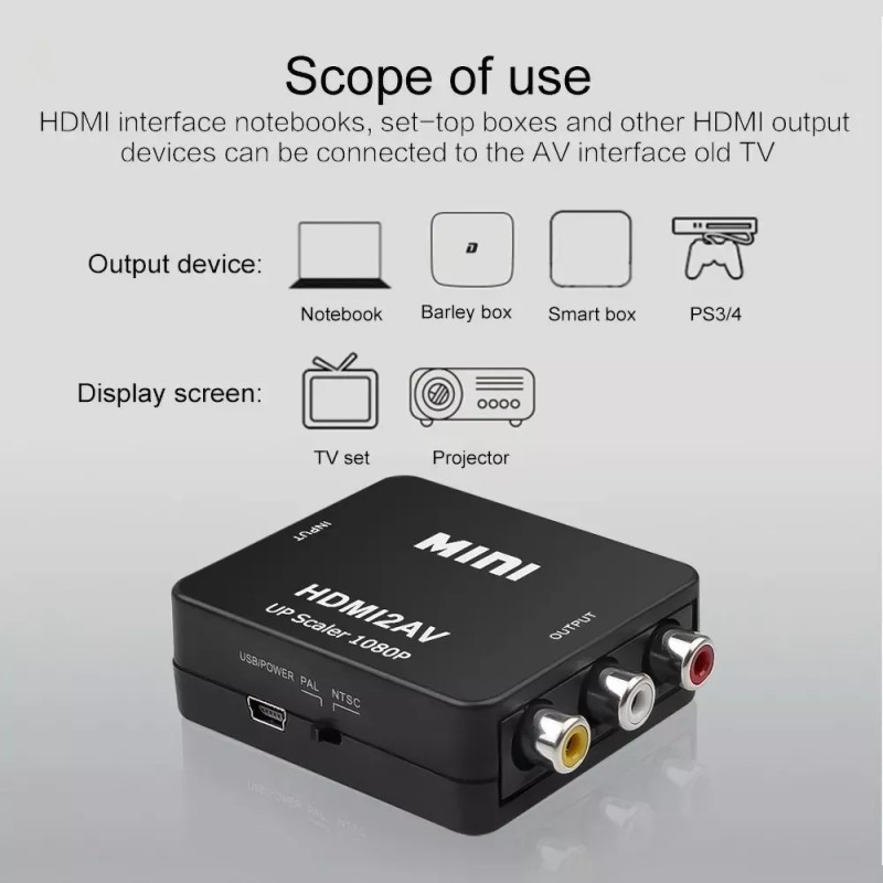 NOMARCA Adaptador Hdmi A Rca Av 1080p Convertidor De Audio