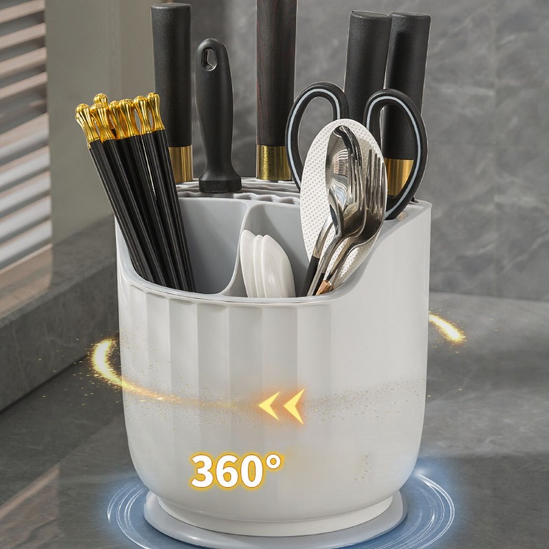 Rotating Utensil Holder Multiple Compartments Plastic Kitchen Counter Knife Chopstick
