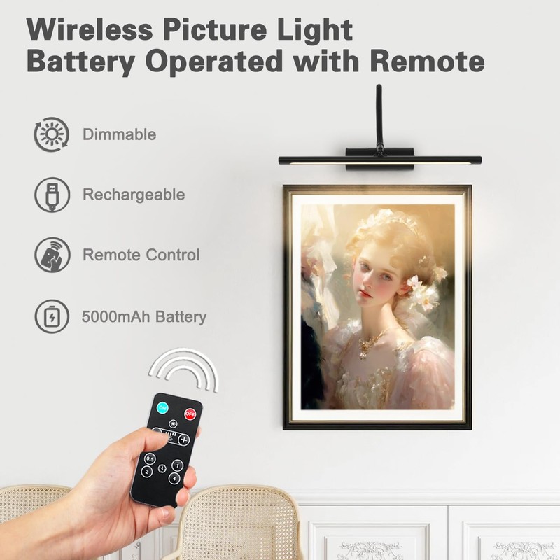 JOOSENLUX 16" Dimmable Picture Light, LED, Battery Operated, Wireless, Adjustable