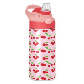 GOODOLD Red Cherries Stems Kids Water Bottle, Insulated Stainless Steel Water Bottles with Straw Lid, 12 oz BPA-Free Leakproof Duck Mouth Tumbler for Boys Girls