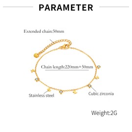 Bewenda Ankle Bracelets for Women Girls, Women's Anklets with Butterfly Round, Flexib Adjustable Anklet Zirconia, Waterproof Beach Barefoot Ankle Chain, Summer Foot Chain Jewellery Gift for Birthday