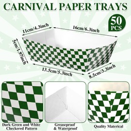 Geosar Geosar 100 Pcs Gingham Party Supply Disposable Paper Food Tray Bulk Disposable Food Boat with Checkered Wax Paper Sheet Checkered Wrapping Supply for Carnival Picnic Birthday Party (Dark Green White)