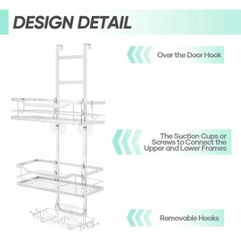 Rustproof 3-Tier Over the Door Shower Caddy, Bathroom Storage Basket with Hook, Space-Saving Organizer for Shower Essentials