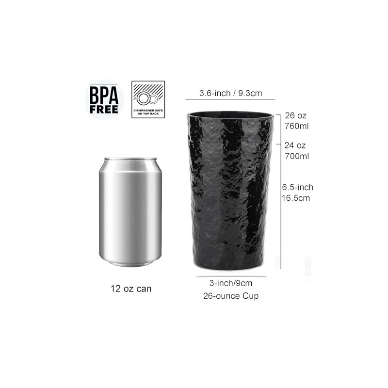 KX-WARE 26-ounce Acrylic Water Glasses Plastic Tumbler Larger Drinking Glasses,
