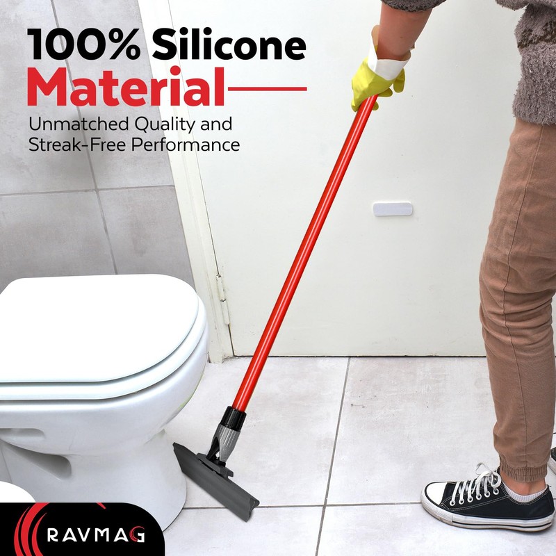 Silicone Floor Squeegee with 55-Inch Long Handle, 12-Inch Single Cast