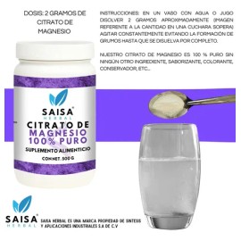Citrato De Magnesio 500 g Suplemento Alimenticio Sin Sabor Saisa