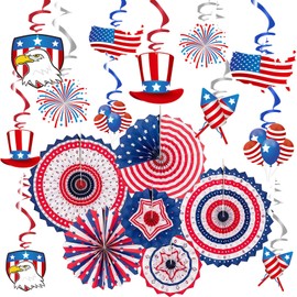 USA Party Decoration America Spirals USA Flag Bunting Independence Day Decoration for 4th of July Day American Party Supplies (Spirals, Fan Set)
