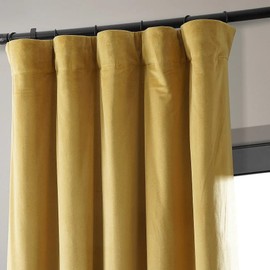 Simple & Elegant Gorgeous Yellow Color 50 X 120 Size Blackout Curtains for Bedroom Velvet Soft Flowing Fabric Thermal Lining Modern & Contemporary Style Room-Darkening | All Season Pretty Gold Shade