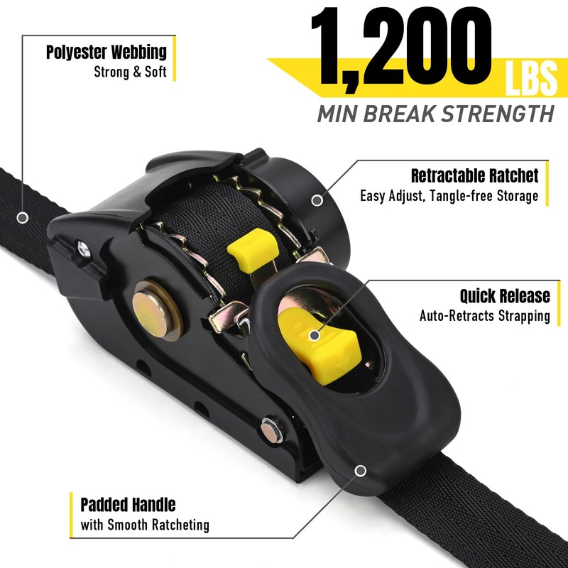 Stay There Retractable Ratchet Straps (2-Pack) - 1 Inch x