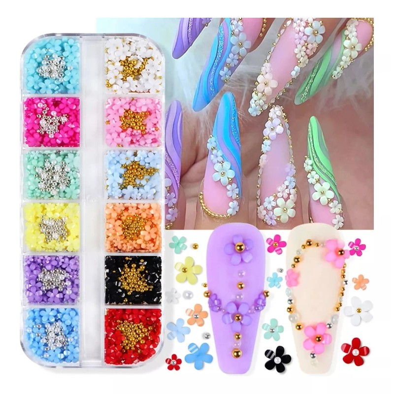 RIICF Dijes De Uñas Flores Acrílicas 3d Diamantes De Imitación