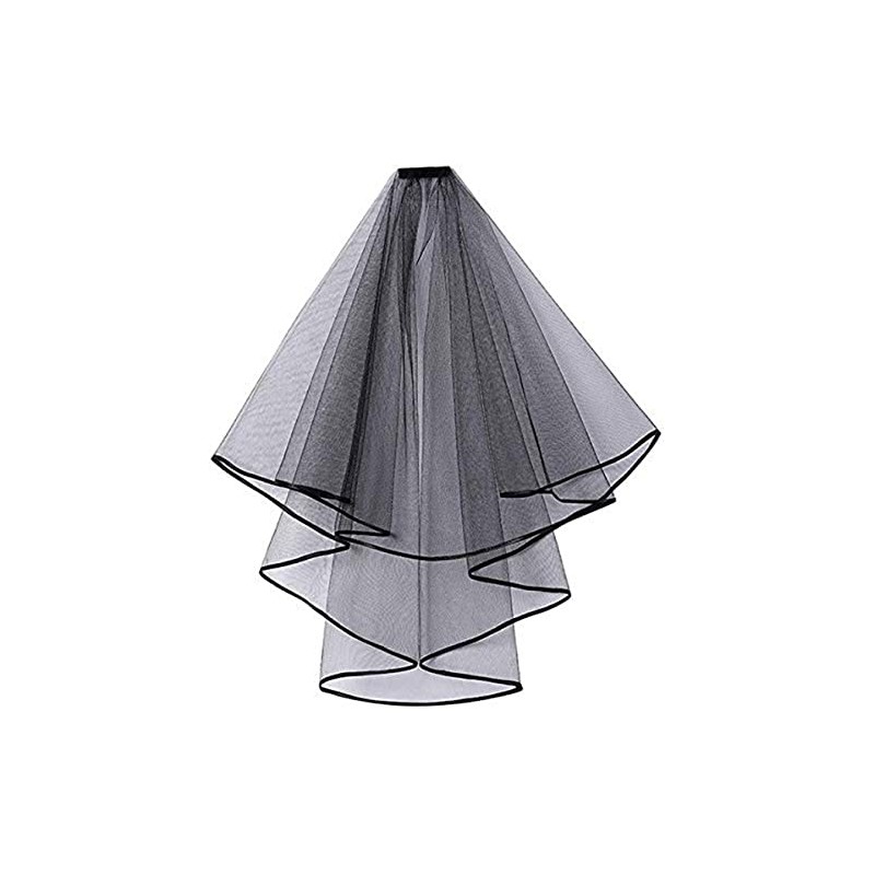 METEMEI White Double Ribbon Edge Center Cascade Bridal Wedding Veil