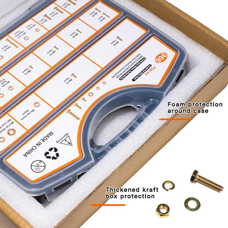 Metric Bolt Assortment, 966PCS High-Strength Grade 8.8 M4 M5 M6