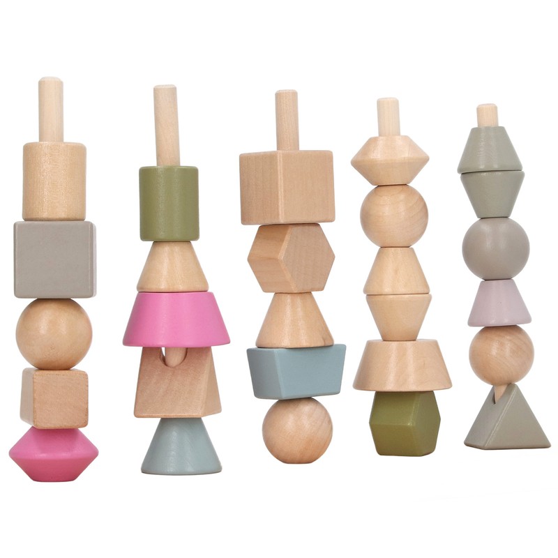 Stack Matching Set Educational Wood with 10 Cards Geometric Shape