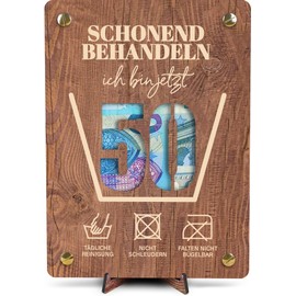 50 Geburtstag Geschenk - XL Geldgeschenk aus Holz inkl. Ständer | Schonend behandeln 50-50 Geburtstag Frauen, 50 Geburtstag Männer, 50 Geburtstag Karte, 50. Geburtstag Karte Lustig