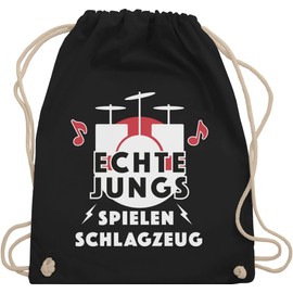 Shirtracer - Gym Bag Backpack - Statement Sayings Children - Real Boys Play Drums, 1 black