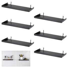 Kokone 6 Pack Pegboard Shelves with Lip Around The Edge, 12x4 Flat Display Shelves for Pegboard Storing or Displaying, Wall Pegboard Shelves Accessories Steel Tray for Garage Workshop Craft Room
