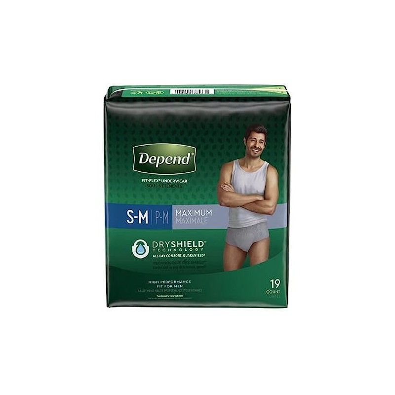 Depend FIT-FLEX Incontinence Underwear for Men, Maximum Absorbency, Disposable, Small/Medium,