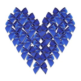 Micomon - 50 lazos de cinta mini de 1 pulgada para manualidades, pequeños lazos de borde dorado azul, decoración de Navidad (azul)